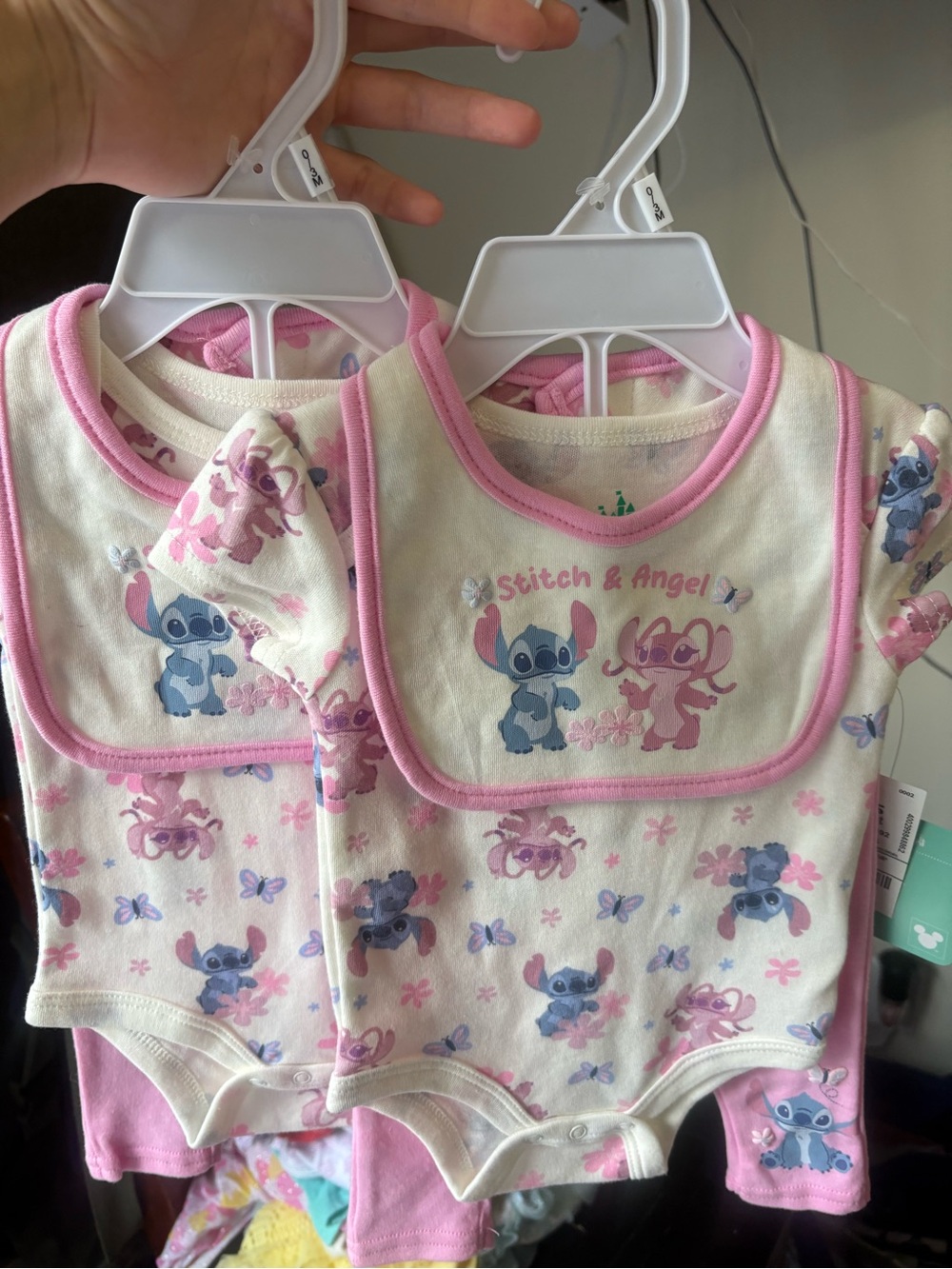Twin- Stitch & Angel Pink Baby One-Piece Set